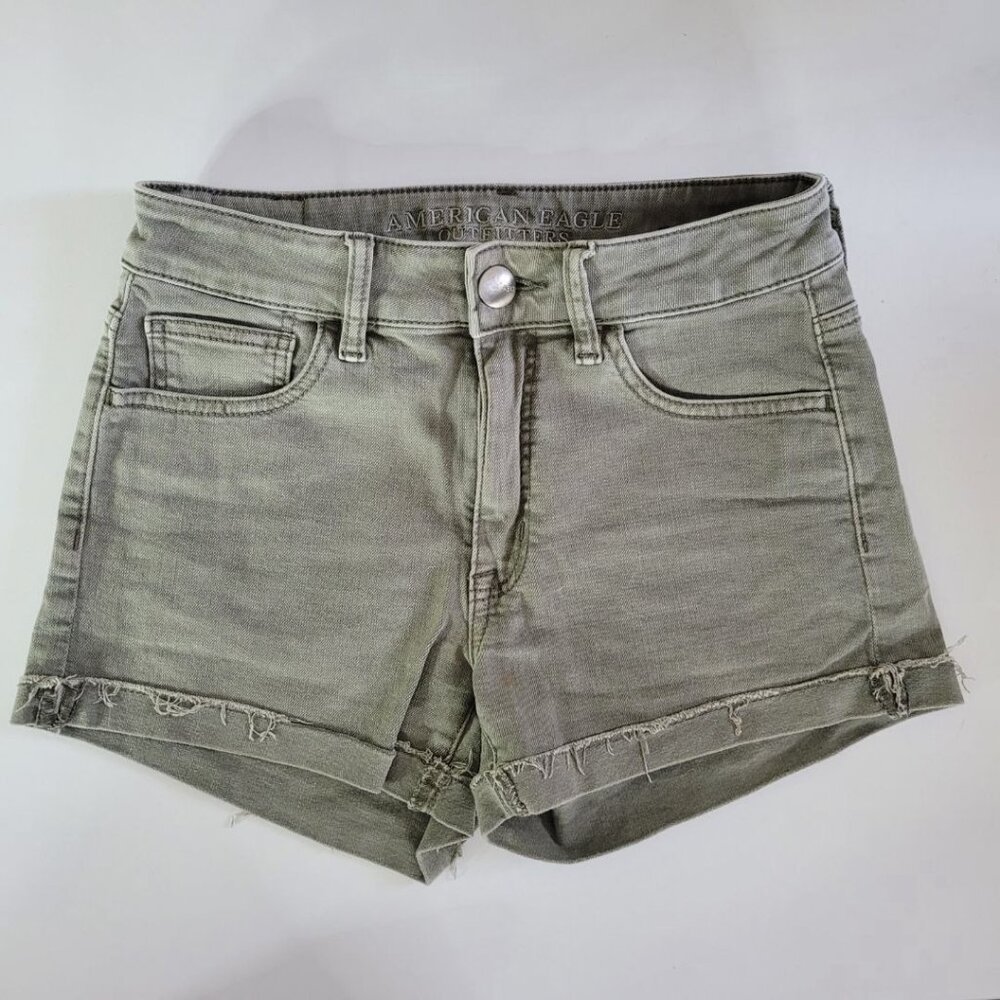 American Eagle Outfitters Green Denim Shorts Rough Hem Distressed Womens‎ Size 2